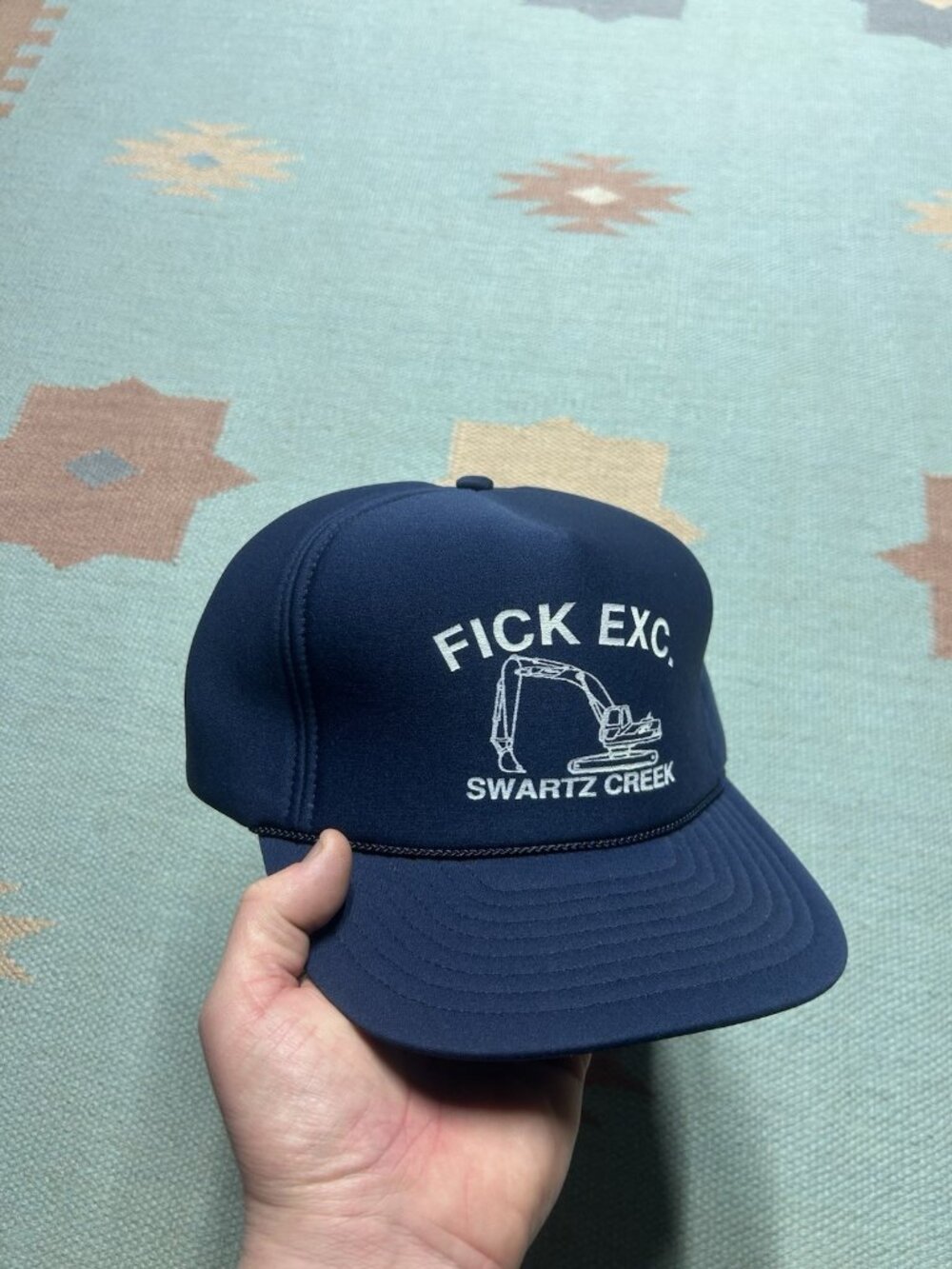 Vintage snapback hat foam cap Fick Excavating Michigan construction navy blue